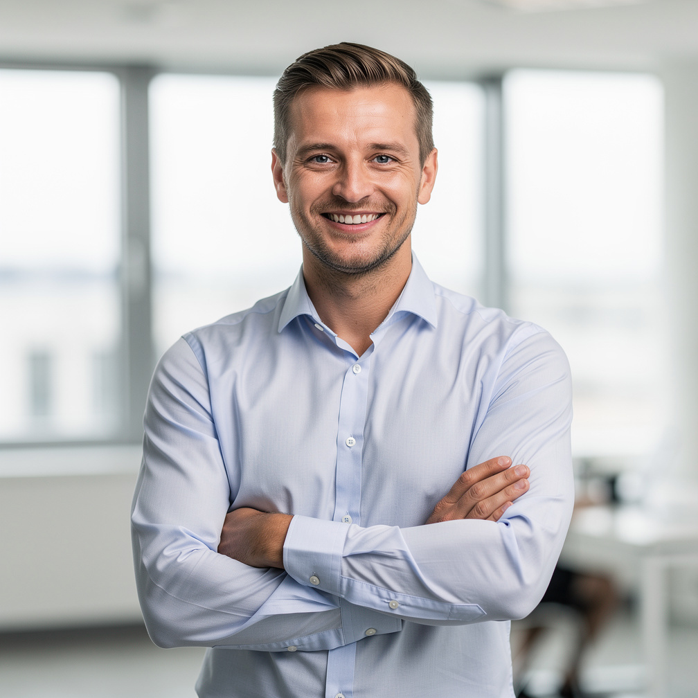 Portrait of a smiling European businessman in an office